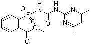 CAS # 74222-97-2, Sulfometuron-methyl, Methyl 2-[[[[(4,6-dimethyl-2-pyrimidinyl)amino]carbonyl]amino]sulfamoyl]benzoate, 2-(4,6-Dimethylpyrimidin-2-ylcarbamoylsulfamoyl)benzoic acid  methyl ester, Sulfometuron-Me, DPX-T5648, Oust 75DF