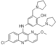 CAS # 74847-35-1, Pyronaridine, Malaridine, 4-[(7-Chloro-2-methoxybenzo[b]-1,5-naphthyridin-10-yl)amino]-2,6-bis(1-pyrrolidinylmethyl)phenol