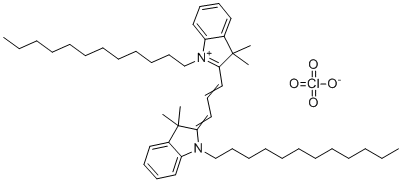 CAS # 75664-01-6, DilC12(3) (iodide), 1-Dodecyl-2-[3-(1-dodecyl-3,3-dimethylindol-1-ium-2-yl)prop-2-enylidene]-3,3-dimethylindole,perchlorate