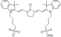 CAS 登录号：757960-10-4, 2-[2-[2-氯-3-[2-[1,3-二氢-3,3-二甲基-1-(4-磺酸基丁基)-2H-吲哚-2-亚基)乙亚基]]-1-环戊烯-1-基]乙烯基]-3,3-二甲基-1-(4-磺酸基丁基)-3H-吲哚鎓内盐钠盐