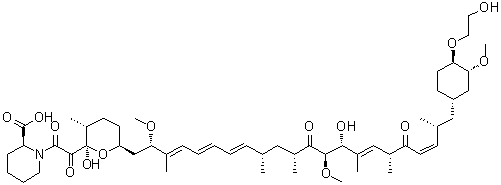 CAS # 763911-41-7, (2S)-1-[2-Oxo-2-[(2R,3R,6S)-tetrahydro-2-hydroxy-6-[(2S,3E,5E,7E,9S,11R,13R,14R,15E,17R,19Z,21R)-14-hydroxy-22-[(1S,3R,4R)-4-(2-hydroxyethoxy)-3-methoxycyclohexyl]-2,13-dimethoxy-3,9,11,15,17,21-hexamethyl-12,18-dioxo-3,5,7,15,19-docosapentaen-1-yl]-3-methyl-2H-pyran-2-yl]acetyl]-2-piperidinecarboxylic acid
