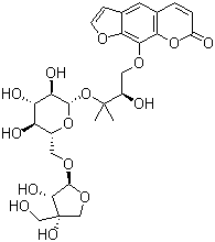 structure of CAS# 765316-44-7, 9-[(2R)-3-[(6-O-D-芹糖-beta-D-呋喃糖基-beta-D-吡喃葡萄糖基)氧基]-2-羟基-3-甲基丁氧基]-7H-呋喃并[3,2-g][1]苯并吡喃-7-酮