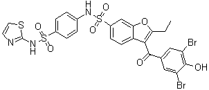 structure of CAS# 765317-72-4, 3-(3,5-二溴-4-羟基苯甲酰基)-2-乙基-N-[4-[(2-噻唑基氨基)磺酰基]苯基]-6-苯并呋喃磺酰胺