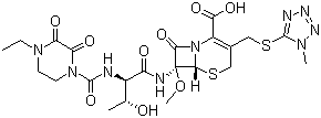 CAS 登录号：76610-84-9, 头孢拉宗, (6R,7S)-7-((2R,3S)-2-(4-乙基-2,3-二氧代-1-哌嗪甲酰氨基)-3-羟基丁酰氨基)-7-甲氧基-3-(((1-甲基-1H-四唑-5-基)硫)甲基)-8-氧代-5-硫杂-1-氮杂双环[4.2.0]辛-2-烯-2-羧酸