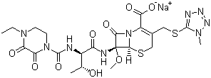 CAS # 76648-01-6, Cefbuperazone sodium, Sodium (6R,7S)-7-[[(2R,3S)-2-[(4-ethyl-2,3-dioxopiperazine-1-carbonyl)amino]-3-hydroxybutanoyl]amino]-7-methoxy-3-[(1-methyltetrazol-5-yl)sulfanylmethyl]-8-oxo-5-thia-1-azabicyclo[4.2.0]oct-2-ene-2-carboxylate