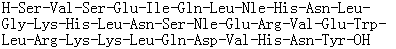 CAS # 78041-34-6, L-Seryl-L-valyl-L-seryl-L-alpha-glutamyl-L-isoleucyl-L-glutaminyl-L-leucyl-L-norleucyl-L-histidyl-L-asparaginyl-L-leucylglycyl-L-lysyl-L-histidyl-L-leucyl-L-asparaginyl-L-seryl-L-norleucyl-L-alpha-glutamyl-L-arginyl-L-valyl-L-alpha-glutamyl-L-tryptophyl-L-leucyl-L-arginyl-L-lysyl-L-lysyl-L-leucyl-L-glutaminyl-L-alpha-aspartyl-L-valyl-L-histidyl-L-asparaginyl-L-tyrosine