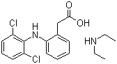 CAS # 78213-16-8, Diclofenac diethylamine, N-Ethylethanamine 2-[(2,6-dichlorophenyl)amino]benzeneacetate, 2-[(2,6-Dichlorophenyl)amino]-benzeneacetic acid compd. with N-ethylethanamine (1:1)