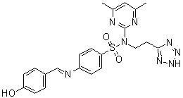 CAS # 78311-79-2, N-(4,6-Dimethyl-2-pyrimidinyl)-4-[[(4-hydroxyphenyl)methylene]amino]-N-[2-(1H-tetrazol-5-yl)ethyl]benzenesulfonamide