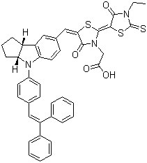 CAS # 786643-20-7, D 149, 5-[[4-[4-(2,2-Diphenylethenyl)phenyl]-1,2,3,3a,4,8b-hexahydrocyclopent[b]indol-7-yl]methylene]-2-(3-ethyl-4-oxo-2-thioxo-5-thiazolidinylidene)-4-oxo-3-thiazolidineacetic acid