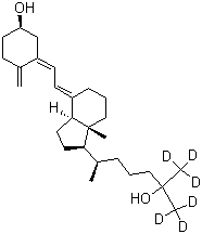 CAS # 78782-98-6, 25-Hydroxy Vitamin D3-d<sub>6</sub>, 25-Hydroxyvitamin D3-(26,26,26,27,27,27-d<sub>6</sub>), 2626,26,27,27,27-Hexadeutero-25-hydroxyvitamin D3, Calcifediol-d<sub>6</sub>