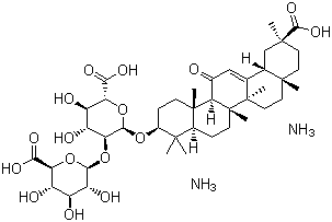 CAS # 79165-06-3, Diammonium glycyrrhizinate, (2S,3S,4S,5R,6R)-6-[(2S,3R,4S,5S,6S)-2-[[(3S,4aR,6aR,6bS,8aS,11S,12aR,14aR,14bS)-11-carboxy-4,4,6a,6b,8a,11,14b-heptamethyl-14-oxo-2,3,4a,5,6,7,8,9,10,12,12a,14a-dodecahydro-1H-picen-3-yl]oxy]-6-carboxy-4,5-dihydroxyoxan-3-yl]oxy-3,4,5-trihydroxyoxane-2-carboxylic acid azane