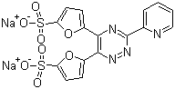 CAS # 79551-14-7, Ferene disodium salt, 3-(2-Pyridyl)-5,6-di(2-furyl)-1,2,4-triazine-5',5''-disulfonic acid disodium salt, 5,5'-[3-(2-Pyridyl)-1,2,4-triazine-5,6-diyl]difuran-2-sulfonic acid disodium salt