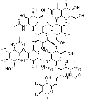 CAS # 79726-49-1, O-2-(Acetylamino)-2-deoxy-beta-D-glucopyranosyl-(1→2)-O-alpha-D-mannopyranosyl-(1→3)-O-[O-2-(acetylamino)-2-deoxy-beta-D-glucopyranosyl-(1→2)-alpha-D-mannopyranosyl-(1→6)]-O-[2-(acetylamino)-2-deoxy-beta-D-glucopyranosyl-(1→4)]-O-beta-D-mannopyranosyl-(1→4)-O-2-(acetylamino)-2-deoxy-beta-D-glucopyranosyl-(1→4)-O-[6-deoxy-alpha-L-galactopyranosyl-(1→6)]-2-(acetylamino)-2-deoxy-D-glucose