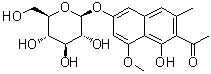 structure of CAS# 80358-06-1, 1-[6-(beta-D-Glucopyranosyloxy)-1-hydroxy-8-methoxy-3-methyl-2-naphthalenyl]ethanone