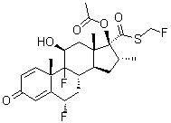 CAS # 80474-24-4, Fluticasone acetate, (6alpha,11beta,16alpha,17alpha)-17-(Acetyloxy)-6,9-difluoro-11-hydroxy-16-methyl-3-oxo-androsta-1,4-diene-17-carbothioic acid S-(fluoromethyl) ester