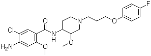 CAS # 81098-60-4, Cisapride, (+/-)-cis-4-Amino-5-chloro-N-(1-(3-(4-fluorophenoxy)propyl)-3-methoxy-4-piperidinyl)-2-methoxybenzamide