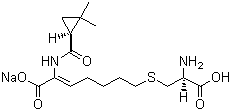 CAS # 81129-83-1, Cilastatin sodium, Sodium 7-(2-amino-2-carboxy-ethyl)sulfanyl-2-(2,2-dimethylcyclopropyl)carbonylamino-hept-2-enoate, Sodium hydrogen 7-[(2-amino-2-carboxylatoethyl)thio]-2-[[(2,2-dimethylcyclopropyl)carbonyl]amino]hept-2-enoate