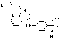 structure of CAS# 811803-05-1, N-[4-(1-Cyanocyclopentyl)phenyl]-2-[(4-pyridinylmethyl)amino]-3-pyridinecarboxamide