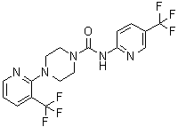 CAS # 821768-06-3, 4-[3-(Trifluoromethyl)-2-pyridinyl]-N-[5-(trifluoromethyl)-2-pyridinyl]-1-piperazinecarboxamide, 4-[3-Trifluoromethyl)pyridin-2-yl]piperazine-1-carboxylic acid [5-(trifluoromethyl)pyridin-2-yl]amide, JNJ 17203212