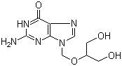CAS # 82410-32-0, Ganciclovir, 2-Amino-1,9-dihydro-9-((2-hydroxy-1-(hydroxymethyl)ethoxy)methyl)-6H-purin-6-one, 9-((2-Hydroxy-1-(hydroxymethyl)ethoxy)-methyl)guanine, 9-(1,3-Dihydroxy-2-propoxymethyl)guanine, 2'-NDG, 2'-Nor-2'-deoxyguanosine