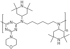 CAS # 82451-48-7, Poly[N,N'-bis(2,2,6,6-tetramethyl-4-piperidinyl)-1,6-hexanediamine-co-2,4-dichloro-6-morpholino-1,3,5-triazine], N,N'-Bis(2,2,6,6-tetramethyl-4-piperidinyl)-1,6-hexanediamine-2,4-dichloro-6-morpholino-1,3,5-triazine copolymer