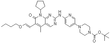 structure of CAS# 827022-35-5, 4-[6-[[6-(2-丁氧基乙烯基)-8-环戊基-7,8-二氢-5-甲基-7-氧代吡啶并[2,3-d]嘧啶-2-基]氨基]-3-吡啶基]-1-哌嗪羧酸叔丁酯