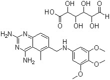CAS # 82952-64-5, Trimetrexate glucuronate, 5-Methyl-6-[[(3,4,5-trimethoxyphenyl)amino]methyl]quinazoline-2,4-diamine D-glucuronate
