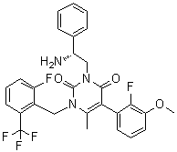 CAS # 830346-50-4, 3-[(2R)-2-Amino-2-phenylethyl]-5-(2-fluoro-3-methoxyphenyl)-1-[[2-fluoro-6-(trifluoromethyl)phenyl]methyl]-6-methyl-2,4(1H,3H)-pyrimidinedione