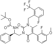 CAS # 830346-51-5, N-[(1R)-2-[5-(2-Fluoro-3-methoxyphenyl)-3-[[2-fluoro-6-(trifluoromethyl)phenyl]methyl]-3,6-dihydro-4-methyl-2,6-dioxo-1(2H)-pyrimidinyl]-1-phenylethyl]carbamic acid 1,1-dimethylethyl ester
