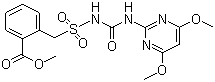 CAS # 83055-99-6, Bensulfuron methyl, 2-[[[[[(4,6-dimethoxy-2-pyrimidinyl)amino]carbonyl]amino]sulfonyl]methyl]benzoic acid methyl ester, Bensulfuron Me, DPX-F5384, Londax, Methyl 2-((((((4,6-dimethoxy-2-pyrimidinyl)amino)carbonyl)amino)sulfonyl)methyl)benzoate