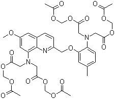 CAS # 83104-85-2, Quin-2 acetoxymethyl ester, N-[2-[(Acetyloxy)methoxy]-2-oxoethyl]-N-[2-[[8-[bis[2-[(acetyloxy)methoxy]-2-oxoethyl]amino]-6-methoxy-2-quinolinyl]methoxy]-4-methylphenyl]glycine (acetyloxy)methyl ester