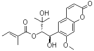 CAS # 83156-04-1, Angelol B, (2E)-2-Methyl-2-butenoic acid (1S)-2-hydroxy-1-[(R)-hydroxy(7-methoxy-2-oxo-2H-1-benzopyran-6-yl)methyl]-2-methylpropyl ester