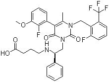 CAS # 834153-87-6, Elagolix, 4-[[(1R)-2-[5-(2-Fluoro-3-methoxyphenyl)-3-[[2-fluoro-6-(trifluoromethyl)phenyl]methyl]-3,6-dihydro-4-methyl-2,6-dioxo-1(2H)-pyrimidinyl]-1-phenylethyl]amino]butanoic acid
