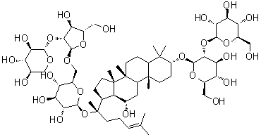 CAS # 83459-42-1, Ginsenoside Ra2, (3beta,12beta)-12-Hydroxy-20-[(O-beta-D-xylopyranosyl-(1→2)-O-alpha-L-arabinofuranosyl-(1→6)-beta-D-glucopyranosyl)oxy]dammar-24-en-3-yl 2-O-beta-D-glucopyranosyl-beta-D-glucopyranoside
