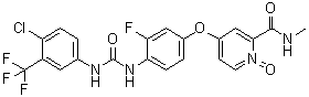 CAS # 835621-11-9, 4-[4-[[[[4-Chloro-3-(trifluoromethyl)phenyl]amino]carbonyl]amino]-3-fluorophenoxy]-N-methyl-2-pyridinecarboxamide 1-oxide