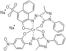 CAS # 83833-37-8, Acid Red 405, [2,4-Dihydro-4-[(2-hydroxy-4-nitrophenyl)azo]-5-methyl-2-phenyl-3H-pyrazol-3-onato(2-)][4-[(4,5-dihydro-3-methyl-5-oxo-1-phenyl-1H-pyrazol-4-yl)azo]-3-hydroxy-1-naphthalenesulfonato(3-)]chromate(2-) disodium