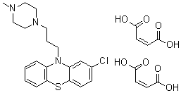 CAS # 84-02-6, Prochlorperazine maleate, Prochlorperazine maleate, Stemetil, Stemetil dimaleate, Vertigon, 2-Chloro-10-[3-(4-methyl-1-piperazinyl)propyl]phenothiazine dimaleate, Buccastem