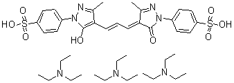 CAS # 84100-38-9, 4-[4,5-Dihydro-4-[3-[5-hydroxy-3-methyl-1-(4-sulfophenyl)-1H-pyrazol-4-yl]-2-propen-1-ylidene]-3-methyl-5-oxo-1H-pyrazol-1-yl]benzenesulfonic acid compd. with N,N-diethylethanamine (1:3)