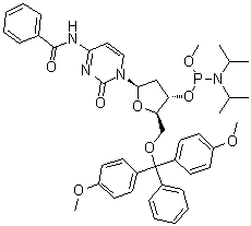CAS # 84416-83-1, N-Benzoyl-5'-O-[bis(4-methoxyphenyl)phenylmethyl]-2'-deoxy-cytidine 3'-[methyl N,N-bis(1-methylethyl)phosphoramidite]