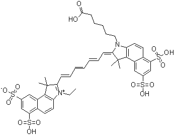 structure of CAS# 847180-48-7, 2-[7-[3-(5-羧基戊基)-1,3-二氢-1,1-二甲基-6,8-二磺基-2H-苯并[e]吲哚-2-亚基]-1,3,5-庚三烯-1-基]-3-乙基-1,1-二甲基-6,8-二磺基-1H-苯并[e]吲哚鎓内盐