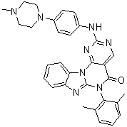 CAS # 847950-09-8, 6-(2,6-Dimethylphenyl)-2-[[4-(4-methyl-1-piperazinyl)phenyl]amino]pyrimido[5',4':5,6]pyrimido[1,2-a]benzimidazol-5(6H)-one