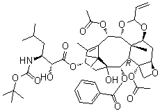 CAS # 849213-15-6, TPI 287, (2R,3S)-3-[[(1,1-Dimethylethoxy)carbonyl]amino]-2-hydroxy-5-methyl-hexanoic acid (1S,2S,4S,7S,7aR,10aS,11aR,13aS,13bR,13cS)-7,13a-bis(acetyloxy)-1-(benzoyloxy)-9-ethenyl-1,3,4,7,7a,10a,11,11a,13,13a,13b,13c-dodecahydro-2-hydroxy-5,13c,14,14-tetramethyl-2,6-methano-2H-cyclodec[de]oxeto[3,2-g][1,3]benzodioxin-4-yl ester