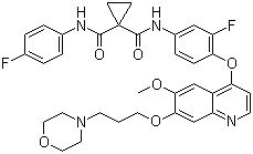 CAS 登录号：849217-64-7, Foretinib, N-[3-氟-4-[[6-甲氧基-7-[[3-(吗啉-4-基)丙基]氧]喹啉-4-基]氧]苯基]-N'-(4-氟苯基)环丙烷-1,1-二甲酰胺