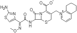 CAS 登录号：84957-30-2, 头孢喹咪, 7-[(Z)-2-(2-氨基-4-噻唑基)-2-(甲氧基亚氨基)乙酰胺基]-8-氧代-5-硫杂-1-氮杂双环[4.2.0]辛-2-烯-2-甲酸-3-甲基-(5,6,7,8-四氢喹啉鎓)内盐