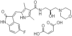 CAS # 849643-15-8, SU14813 maleate, 5-[(Z)-(5-Fluoro-1,2-dihydro-2-oxo-3H-indol-3-ylidene)methyl]-N-[(2S)-2-hydroxy-3-(4-morpholinyl)propyl]-2,4-dimethyl-1H-pyrrole-3-carboxamide (2Z)-2-butenedioate