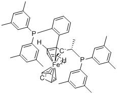 CAS # 849925-24-2, (S)-1-{(S)-2-[2-[Di(3,5-xylyl)phosphino]phenyl]ferrocenyl}ethyldi(3,5-xylyl)phos, (1R)-1-[(1S)-1-[Bis(3,5-dimethylphenyl)phosphino]ethyl]-2-[2-[bis(3,5-dimethylphenyl)phosphino]phenyl]-Ferrocene