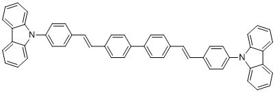 CAS # 850594-34-2, 4,4'-Bis(4-(9H-carbazol-9-yl)styryl)-1,1'-biphenyl, 9-[4-[(E)-2-[4-[4-[(E)-2-(4-carbazol-9-ylphenyl)ethenyl]phenyl]phenyl]ethenyl]phenyl]carbazole