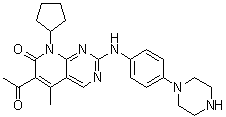 CAS 登录号：850848-40-7, 6-乙酰基-8-环戊基-5-甲基-2-[[4-(1-哌嗪基)苯基]氨基]吡啶并[2,3-d]嘧啶-7(8H)-酮
