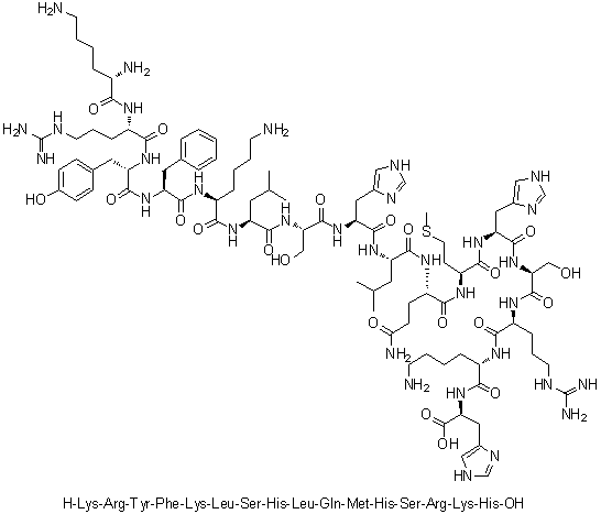 CAS 登录号：851666-89-2, L-赖氨酰-L-精氨酰-L-酪氨酰-L-苯丙氨酰-L-赖氨酰-L-亮氨酰-L-丝氨酰-L-组氨酰-L-亮氨酰-L-谷氨酰胺酰-L-蛋氨酰-L-组氨酰-L-丝氨酰-L-精氨酰-L-赖氨酰-L-组氨酸