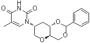 1,5-Anhydro-2,3-dideoxy-2-(3,4-dihydro-5-methyl-2,4-dioxo-1(2H)-pyrimidinyl)-4,6-O-[(R)-phenylmethylene]-D-ribo-hexitol molecular structure (CAS 852235-06-4)